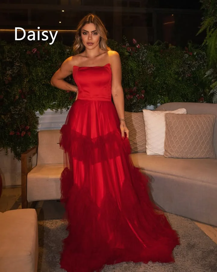 Elegante Tule Galajurken Strapless Vloerlengte Aangepaste Dames Avondjurken Bruiloft Sharon Jurk Voor Speciale Evenementen