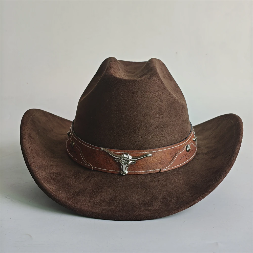 2026 Bull Head Accessories Cowboy Hat for Women Men 7.5CM Wide Brim Western Suede Hat for Cowboys and Cowgirls sombrero vaquero