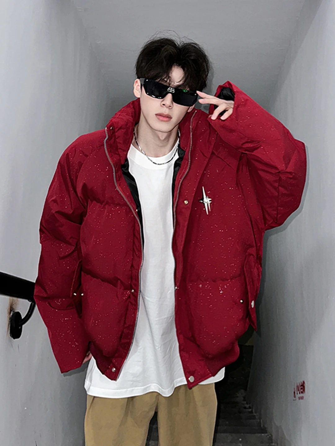 

Мужская зимняя теплая куртка из хлопка с воротником-стойкой, цвета красного вина, модная повседневная модель.