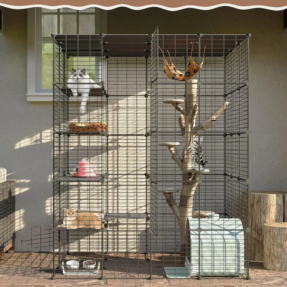 Outdoor Cat House,  Enter Door Balcony Cat Playpen with Platforms, Large Exercise Place Ideal for 1-2 Cats, Cat Cages Enclosure