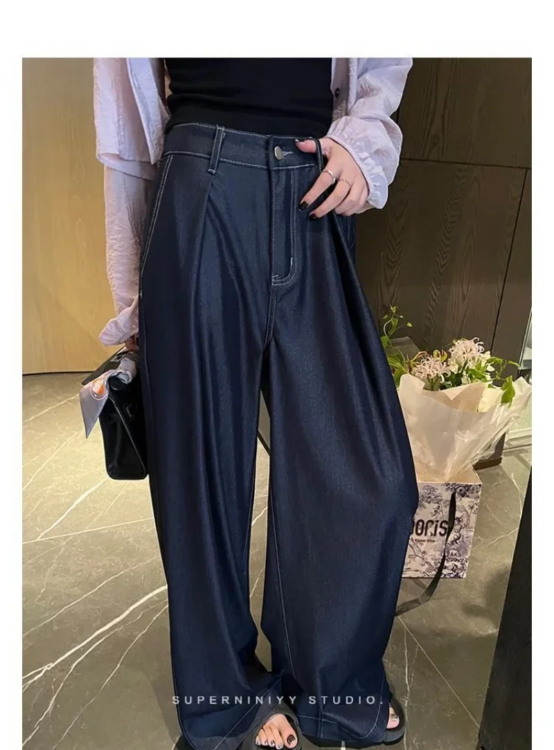 

Korean Fashion High Waisted Casual Jeans Women's Summer New Versatile Loose Wide Leg Pants Ins Trend Female Clothing