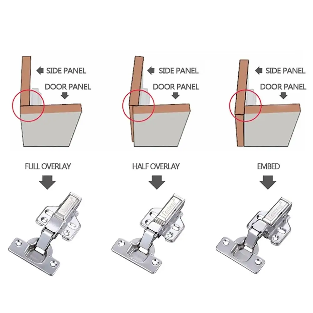 2Pcs Stainless Steel Cabinet Door Hinges Hydraulic Damper Buffer Soft Close Quiet Wardrobe Door Concealed Hinges with Screws
