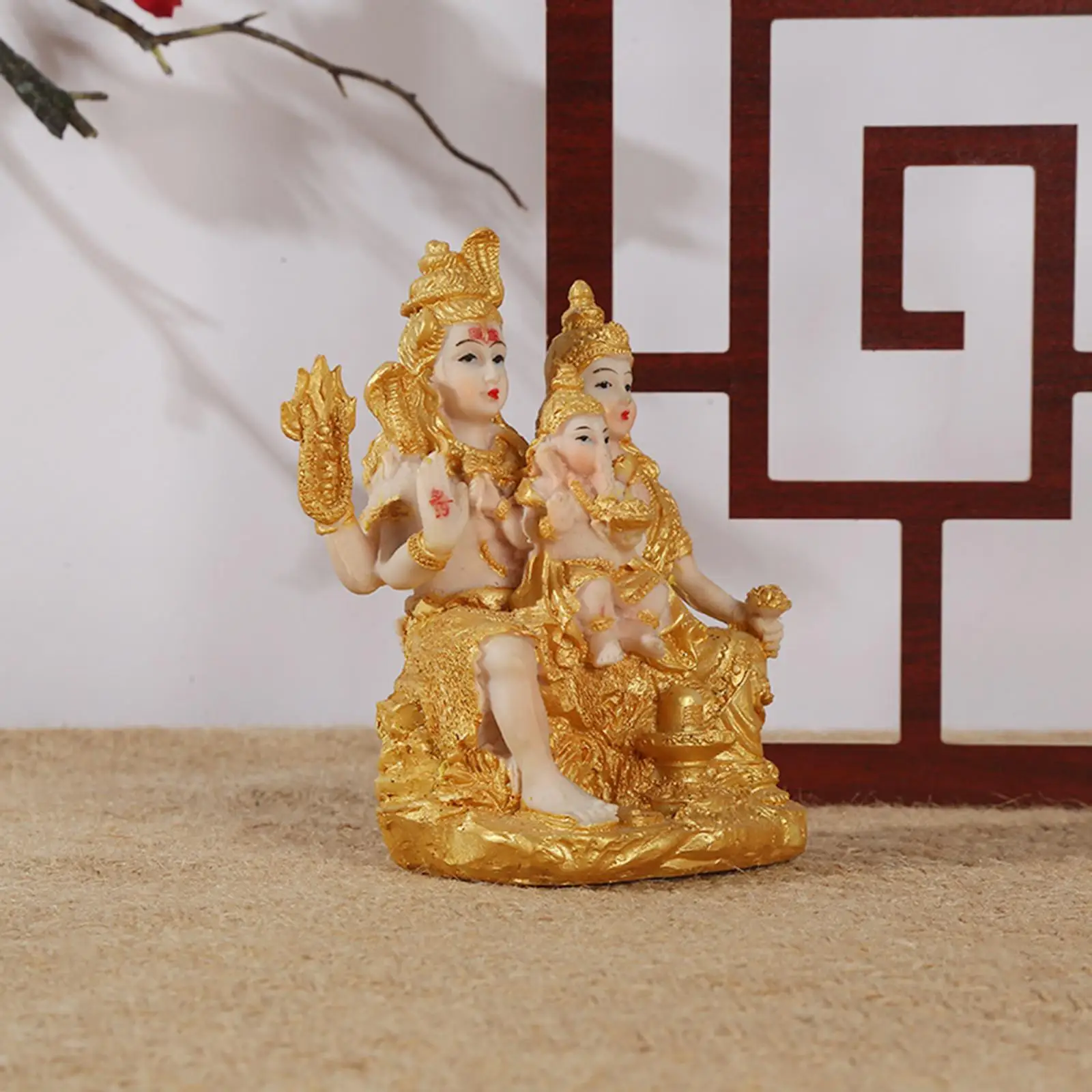 Hindu Deity Hindu Decor Gold Color Feng Shui Figurine Holding Baby Buddha Statue for Altar Living Room Shrine Car Garden