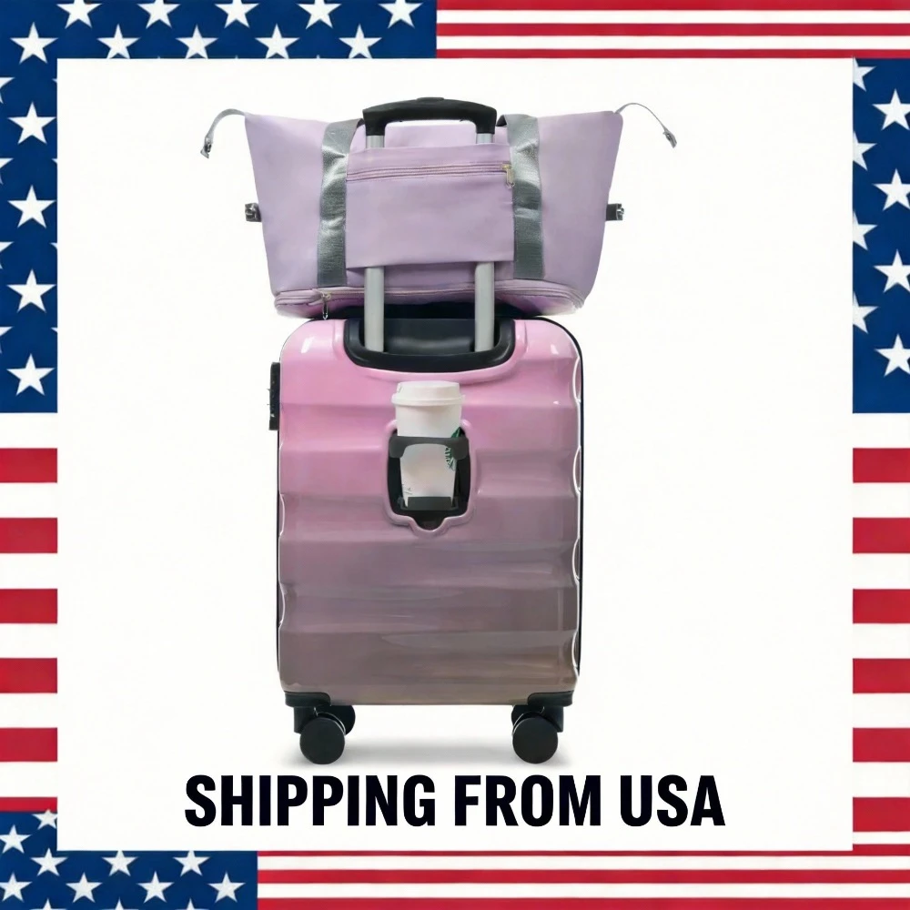 

20Inch Luggage with Cup Holder Lightweight Glossy Hardshell Suitcases with Spinner Wheels Airline Approved, 2 Piece Set