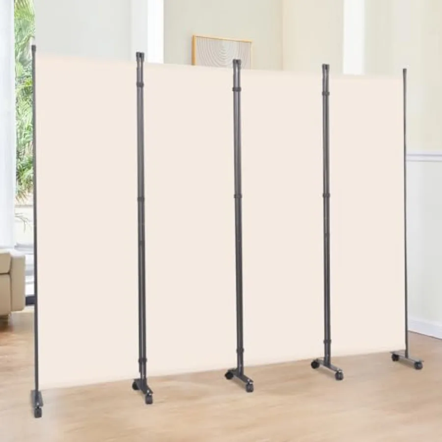 

Portable 6FT Room Divider with Lockable Wheels and Thick Metal Base Freestanding Indoor Folding Privacy Screen in Beige 88-4 Pa