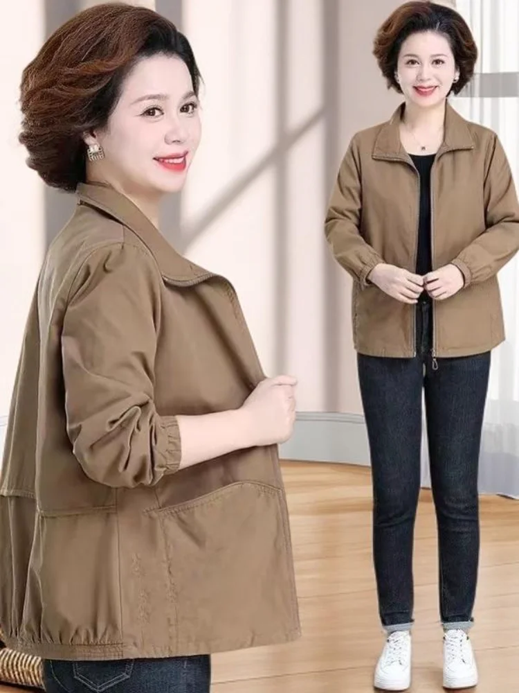 

Casual Loose Women's Jacket for Middle-Aged And Elderly Mothers Spring Autumn New Style Short Fashionable Versatile 50-60 Yea...