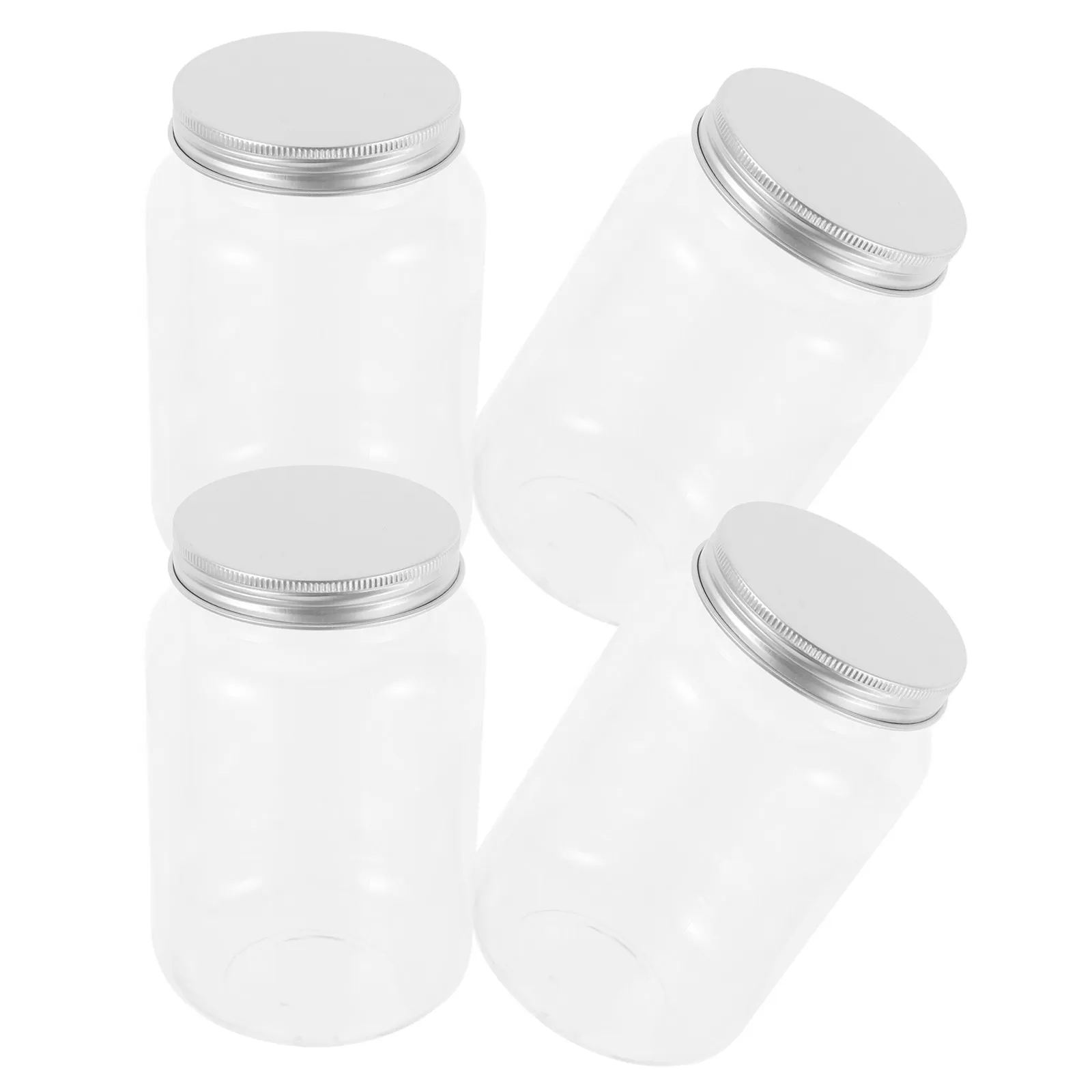 4Pcs Clear Plastic Jars with Airtight Lids for Kitchen Storage Dry Food Snacks Candy Spices Pasta Beans Sourdough Starter