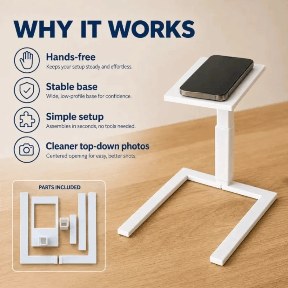 3D Printed Coin Photography Stand U-Shaped Open Base Overhead Phone Holder Detachable Hands-free