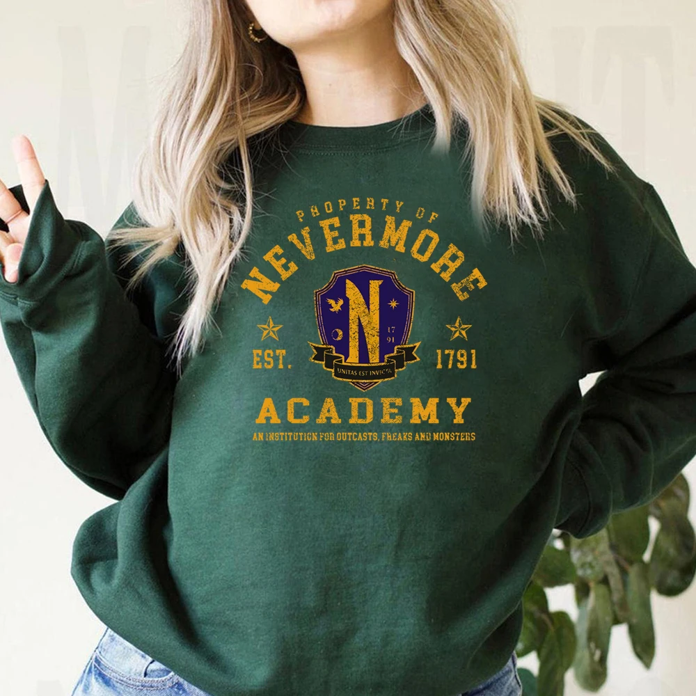 Nevermore Academy Distressed Sweatshirt Vintage Wednesday Addams Hoodie Addams Family Tv Show Jumper Retro Nevermore Sweatshirts