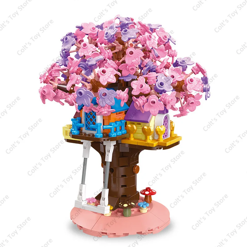 

2024 Friendship Tree House Blocks Cherry Blossom Tree House Building Blocks Desktop Ornaments Bricks Model Friends Girl Toy Gift