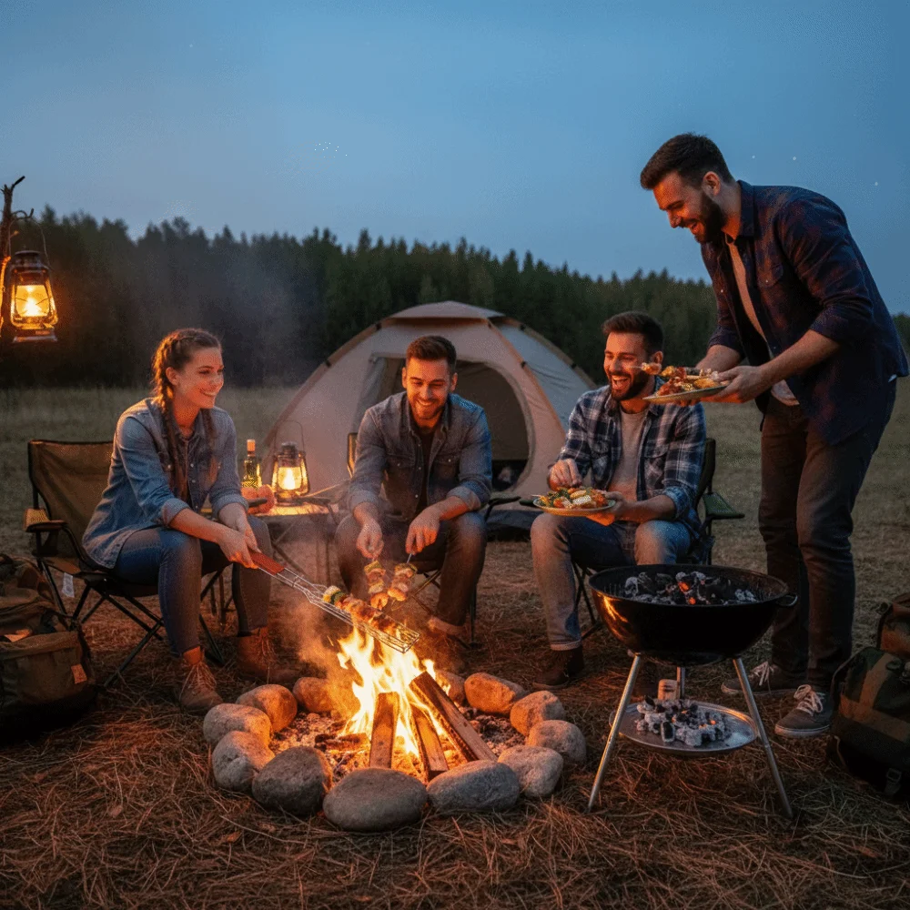 Grillrost mit Holzgriff, Antihaftbeschichteter Tragbarer Grillkorb, Netz-Clip für Würstchen, BBQ-Grillkorb für Picknick und Grillen – Detail 3