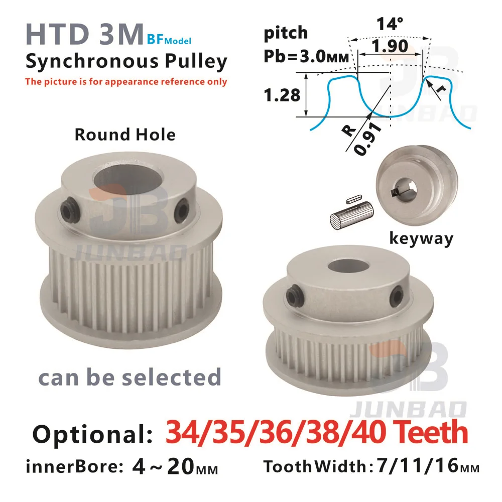 HTD 3M BF Type 34 35 36 38 40Teeth Synchronous Pulley Belt width 6 10 MM Bore 5 To 20 MM Driving Member Driving Wheel 3D printer