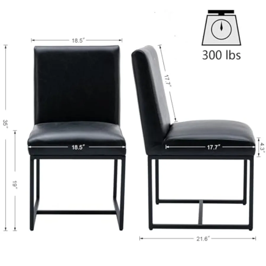 Modern Dining Chairs Set of 2, Upholstered Leather Dining Room Chairs with Ergonomic Back and Metal Frame for Home, Kitchen, Ap