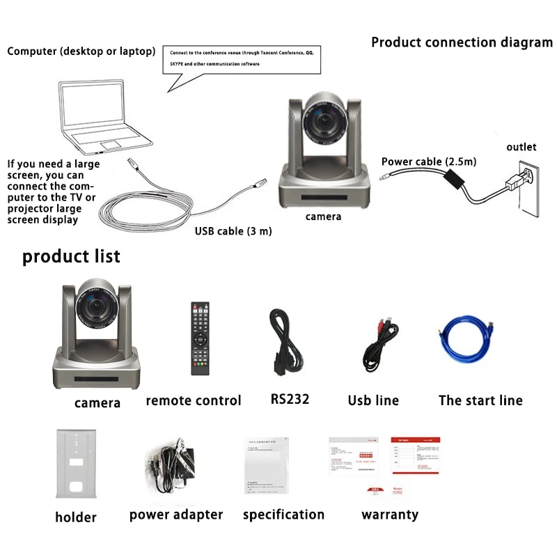 Remote Video Conference Camera 1080P HD camera optical zoom usb drive free + omnidirectional microphone live/teach/conference