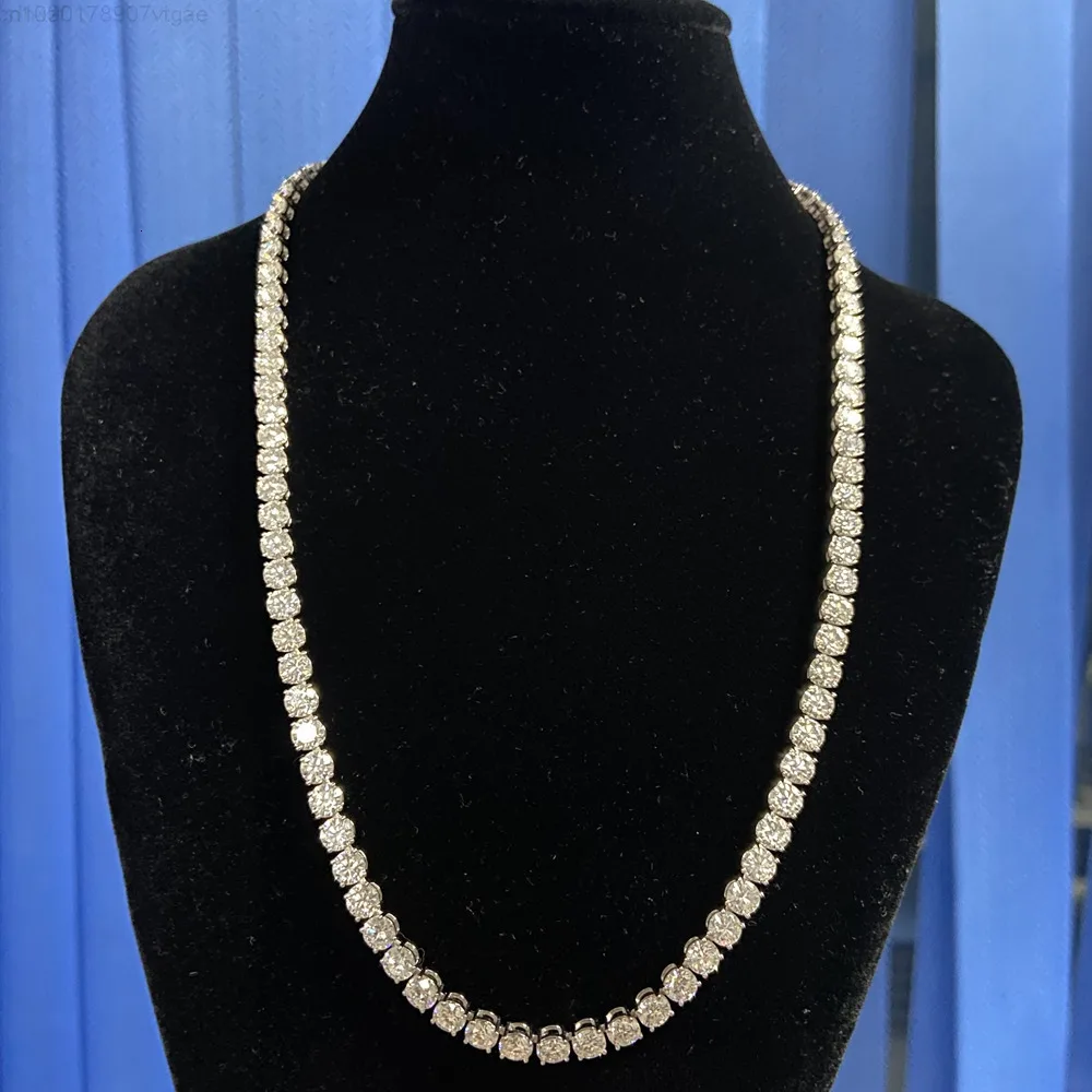 

Hq Gems 20 Inch 5mm Diamond 925 Sterling Silver Hip Hop Iced Out Moissanite Diamond Tennis Chain Necklace