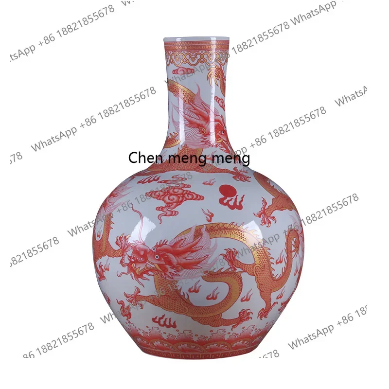A74ceramic ornament glaze color dragon pattern celestial ball large vase Chinese style, living room entrance craftsmanship