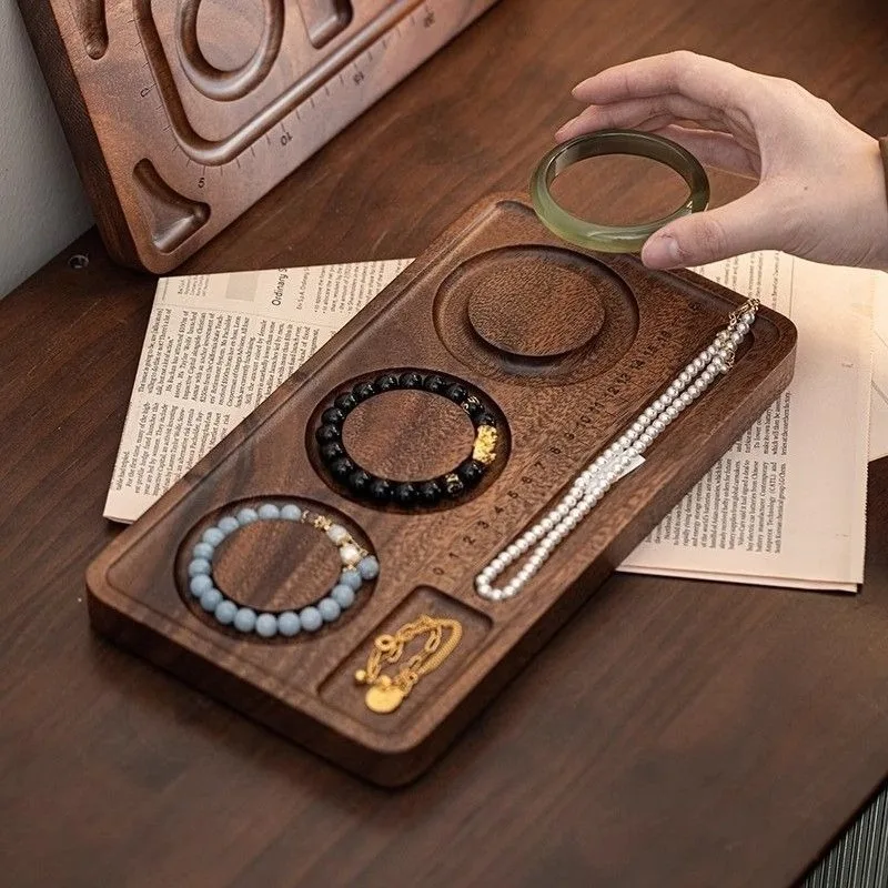 Walnut Wood Display Stand Bracelet Necklace Holder Tray Photography Props Jewelry Organizer for Retail Show Exhibition