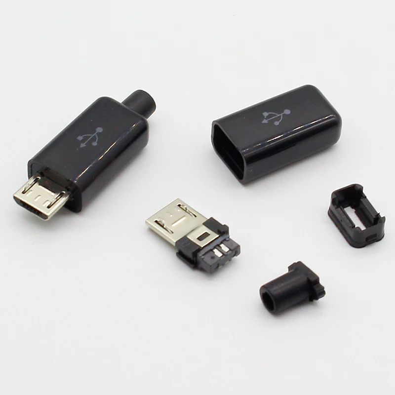 10 Stuks Micro Usb 5pin Lasttype Mannelijke Stekker Connectoren Oplader 5P Usb Tail Oplaadaansluiting 4 In 1 Wit Zwart