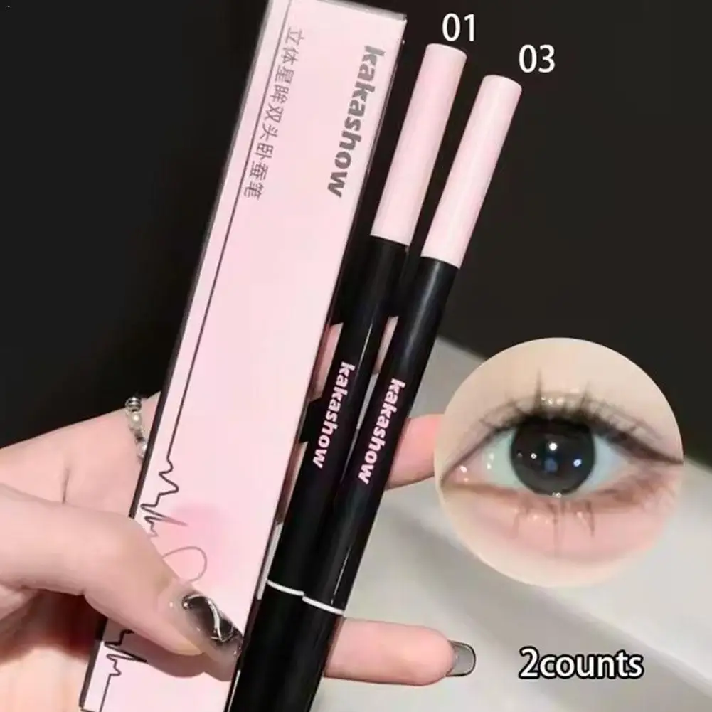 Double Headed Silkworm Pen Contour Eye Shadow Waterproof Pearl White Brighten Silkworm Eye Makeup Cosmetics