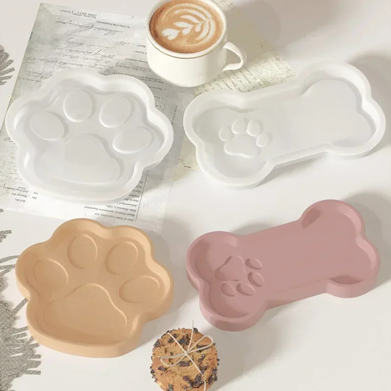 

Diy Dog Bone-shaped Tray Gypsum Silicone Mold, Cat Paw Plate Cement Epoxy Resin Mold, Home Decoration Craft Making Art Supplies