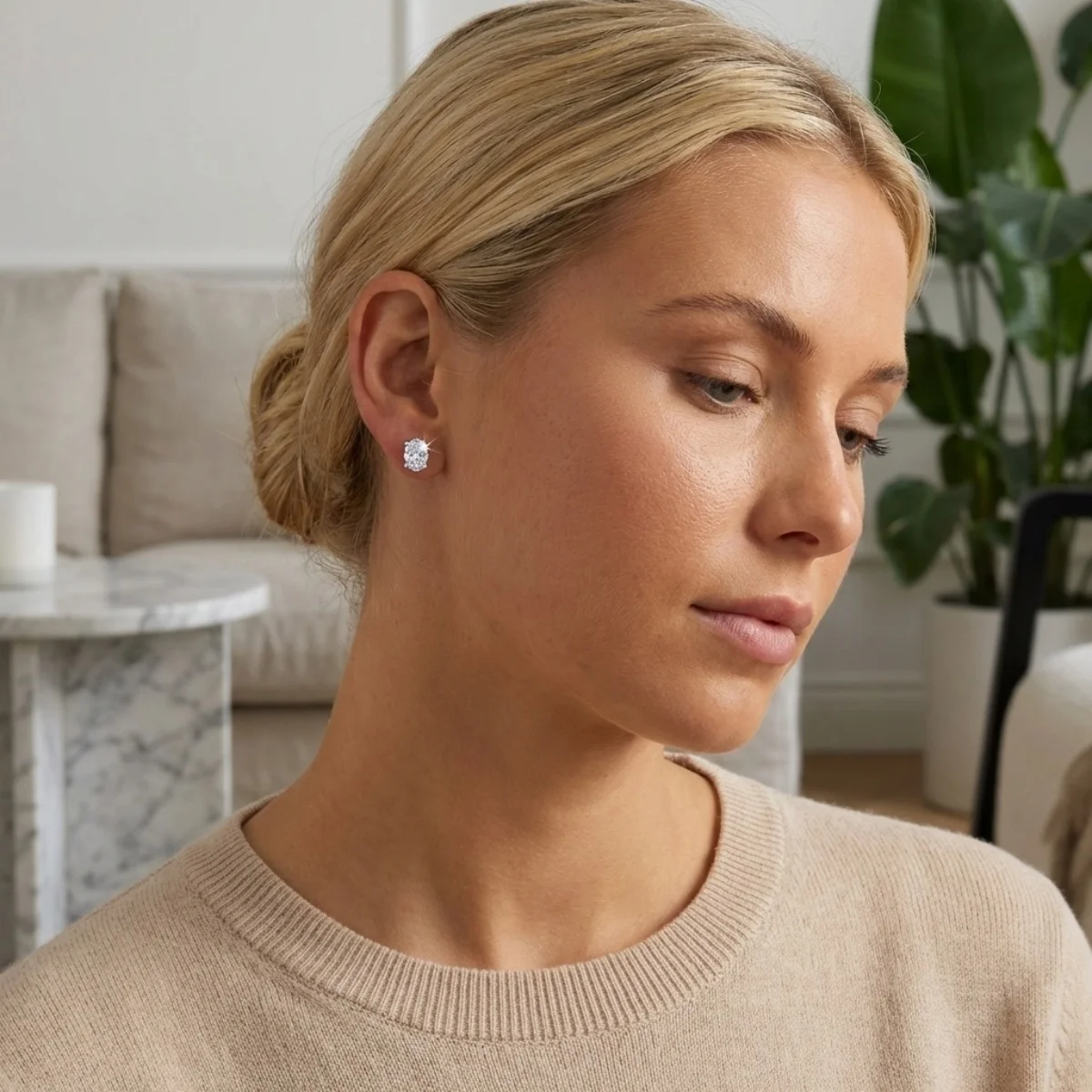 Minimalistische ovale Ohrstecker mit eingelegtem kubischem Zirkon für Damen und Herren, elegante geometrische Ohrringe, für den Alltag, Party, Hochzeit, Modeschmuck – Detail 5