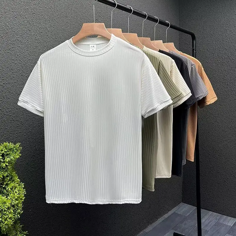 Summer Men Quick Dry Short Sleeve Sport T Shirt Ice Silk Casual Slim Solid Color Simple Thin Breathable Light Sport Shirt Tops