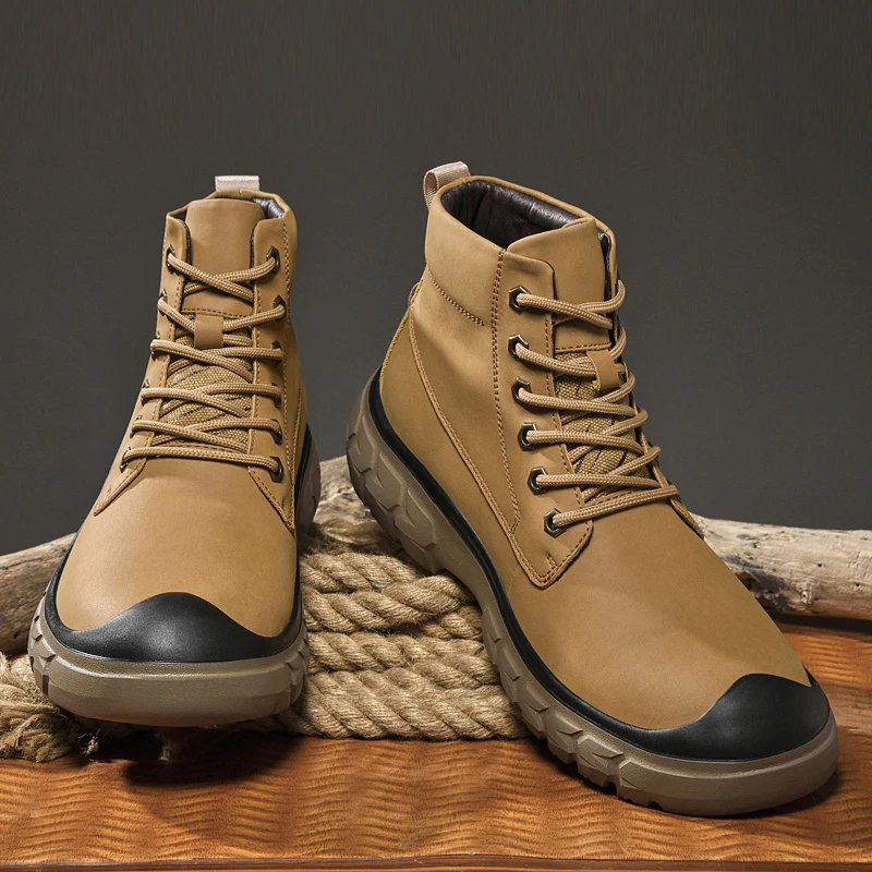

High Autumn Winter New Retro Sports Thick Soled Mid Top Boots Height Increasing Anti Slip Outdoor Hiking Boots