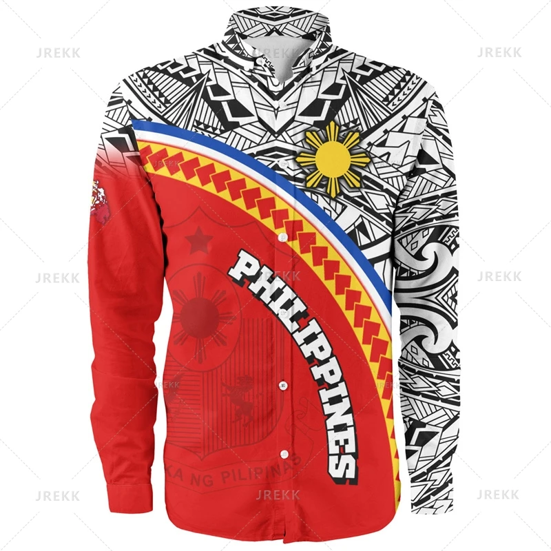 Small Size 3D Proud To Be Philippines Print Long Sleeve Shirts For Men Philippines Ethnic Patterns Graphic Shirts & Blouses Tops