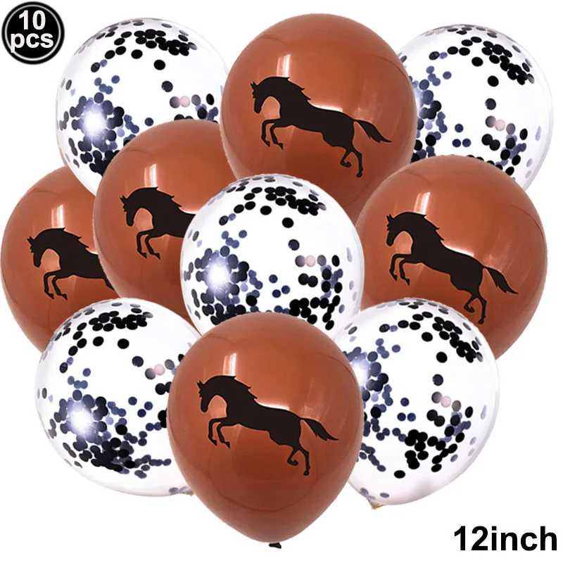 10 stücke Pferd Luftballons Set Party Decor Konfetti Pailletten Luftballons Folie Latex Party Luftballons Kind Aldult Cowboy Cowgirl Geburtstag Party – Detail 8