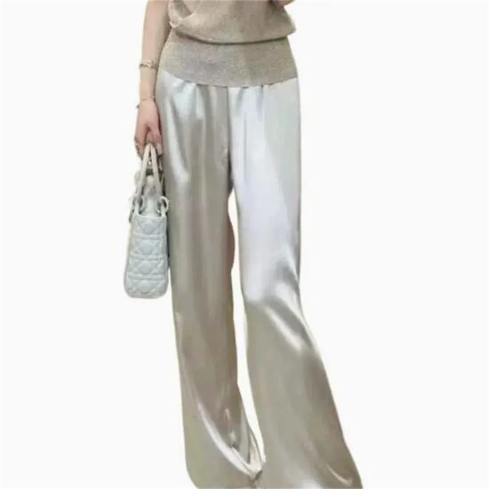 Women Summer Office Lady Solid Color Straight All-match Casual Pants Korean Fashion High Waist Thin Wide Leg Trousers Clothes