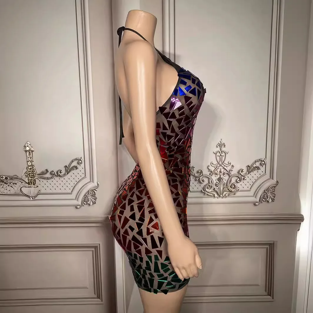의상 패션 여성 느슨한 드레스 섹시한 메쉬 투명 거울 장식 조각 클럽 복장 Vestidos Piedras Brillantes 여성용 드레스