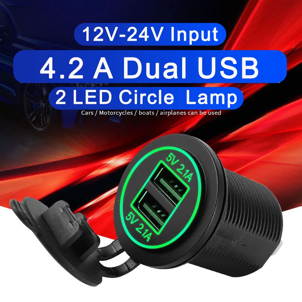 4.2A Dual USB Fast Charger Car Cigarette Lighter Socket 12V-24V  for Marine RV Boat Motorcycle Truck