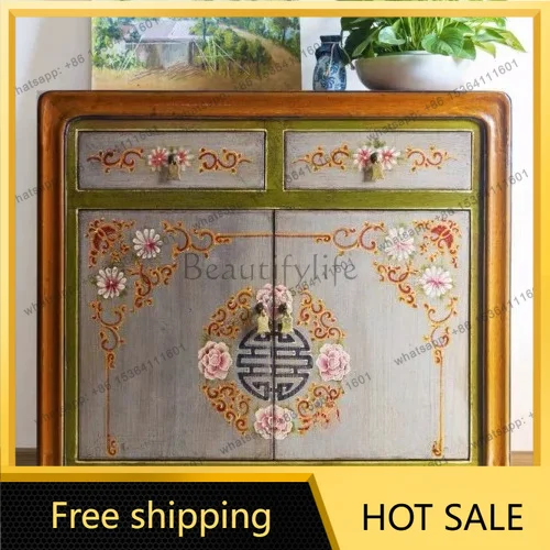 XX. New Chinese solid wood hand-painted antique painted old foyer cabinet new classical locker