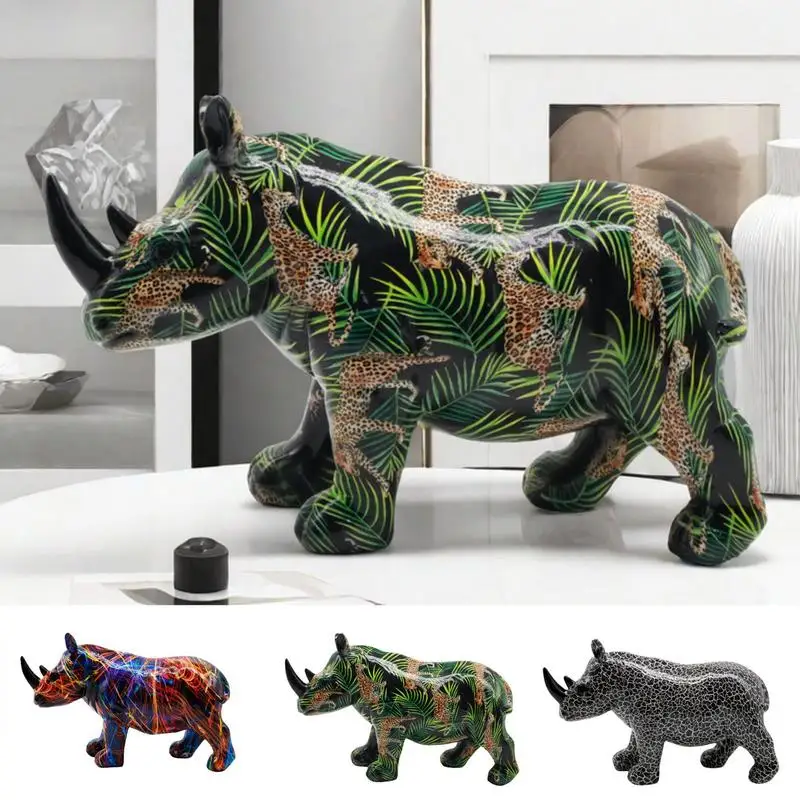 

Colorful Rhinoceros Figurines Exquisite Hand-Painted Art Unique Figurines Collectibles Art Vibrant Art Figurines Animals For