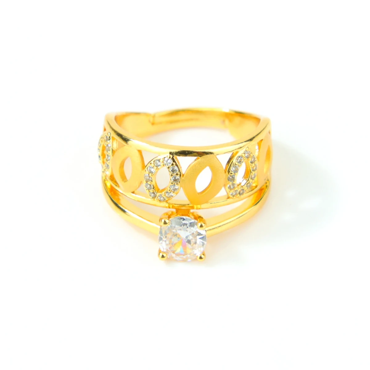 Dubai Mode Kubische Zirkonia Ringe 21k Vergoldet Arabische Braut Hochzeit Luxuriöse Paarringe Nigeria Damen Party Schmuck – Detail 17