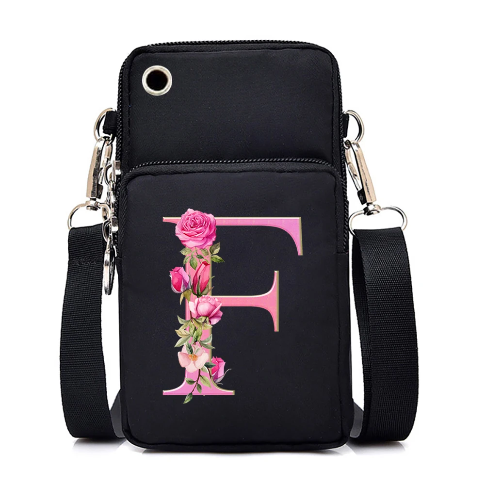 Pink Sakura Letter Series Crossbody Bag Cellphone 26 Alphabet A-Z Bags Mini Small Purse Y2k Fashion Cell Phone Portable Bags