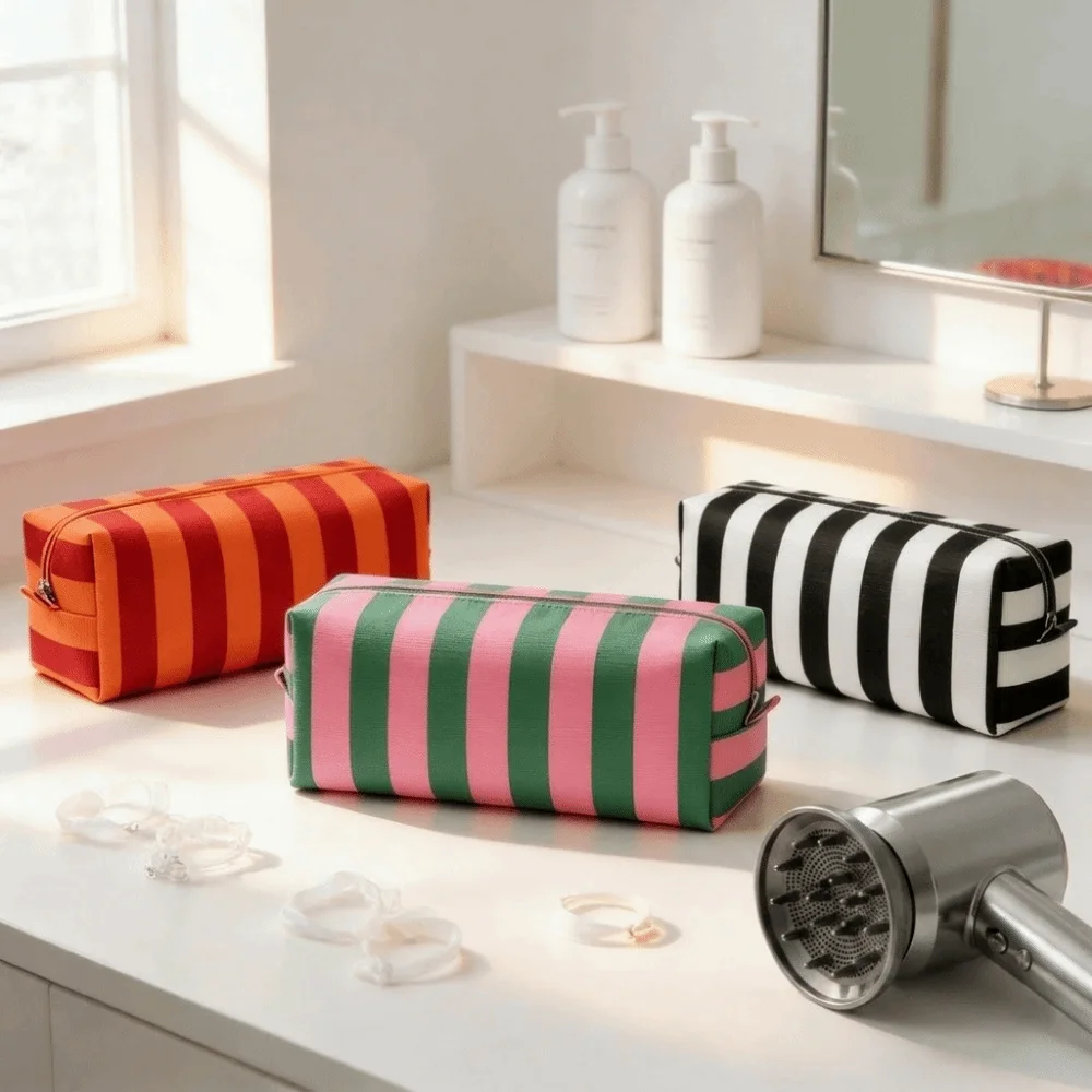 Stripe Hair Dryer Storage Bag Dustproof With Handle Curler Storage Bag Large Capacity with Zipper Cosmetic Bag