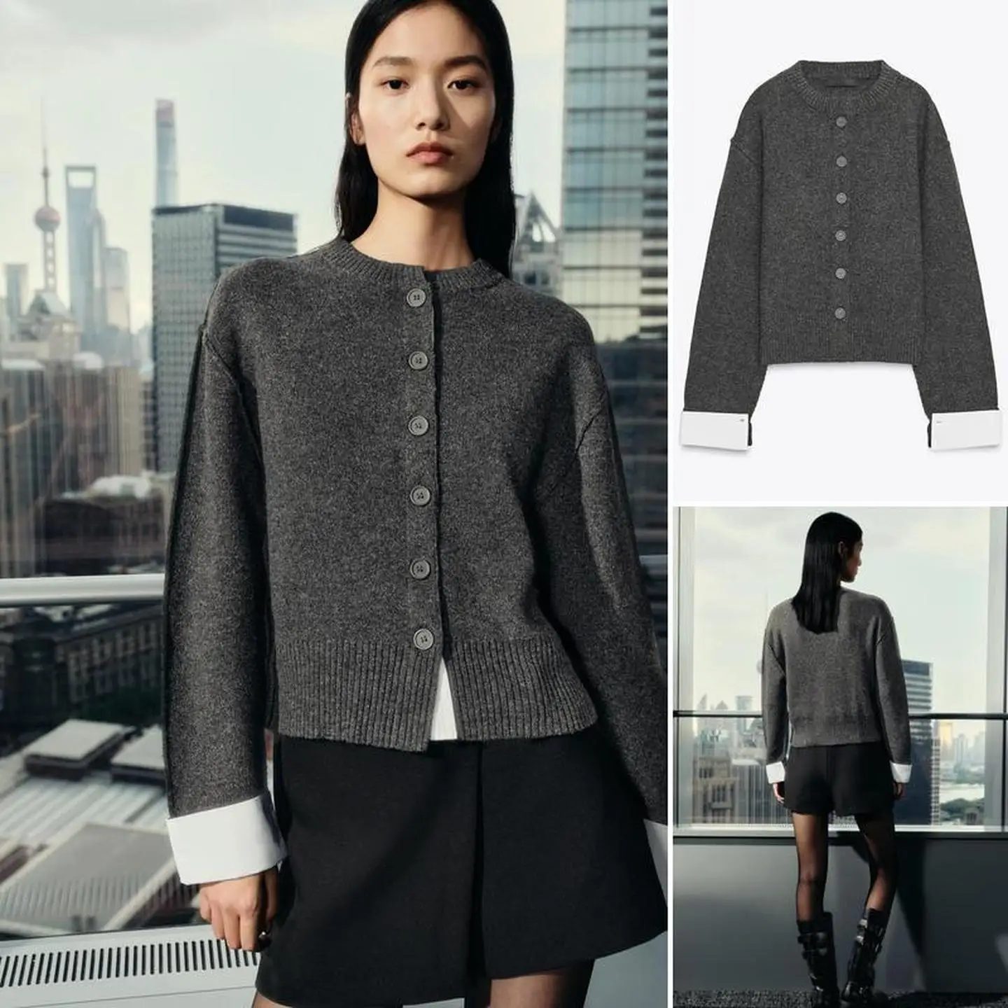 

Long Sve Вязаная верхняя одежда на молнии Женский кардиган однотонного цвета с круглыми пуговицами Ba Осень 2023 г.