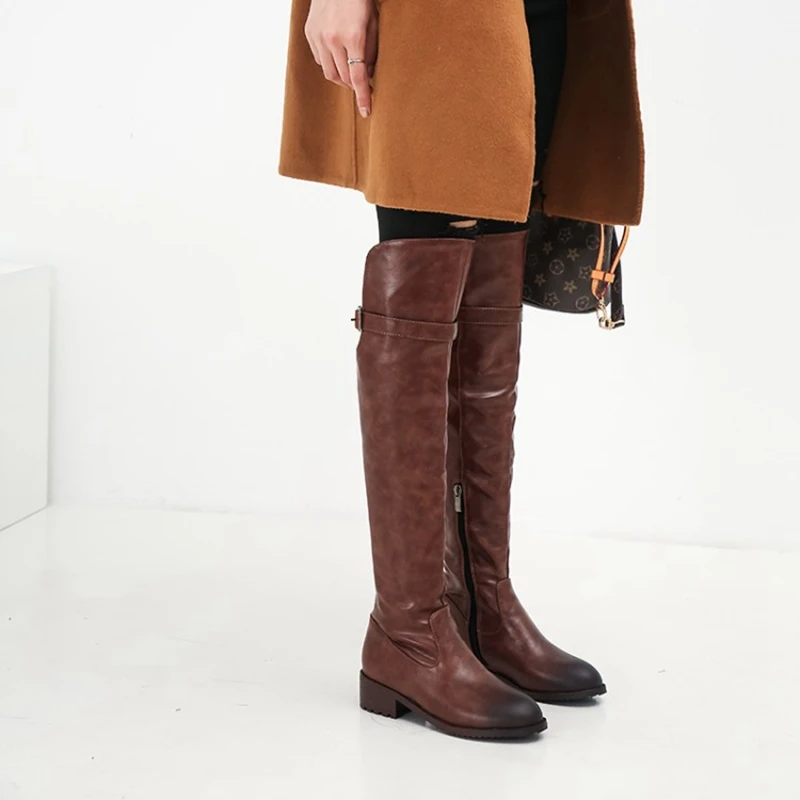 

ORCHALISA 2025/Новое поступление, женские сапоги выше колена, женская обувь на высоком каблуке, кожаная обувь на платформе, женские сапоги, большой размер 46