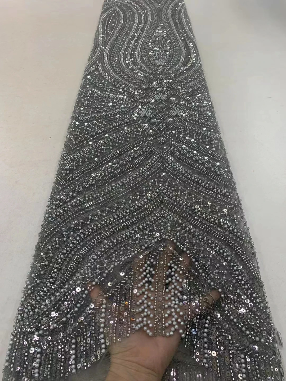 

Luxurious Nigerian African Beaded Lace Fabric 2024 High Quality Sequins Embroidery African French Lace Fabric For Sewing Dresszx