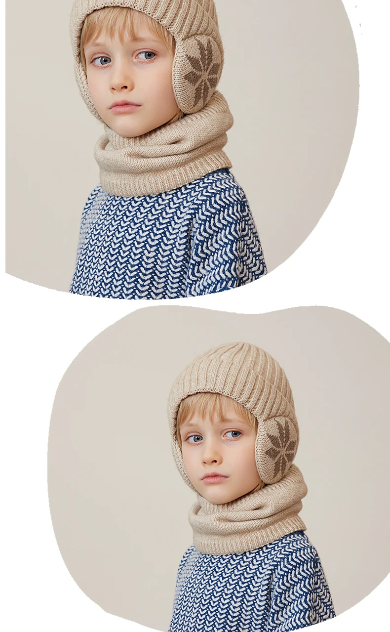 2-teiliges Set aus gestrickter Wintermütze und Schal für Kinder, Fleecefutter, Ohrenschutz, Beanie-Mütze, Nackenwärmer, warme Mütze für Jungen, offizielle Website – Detail 8