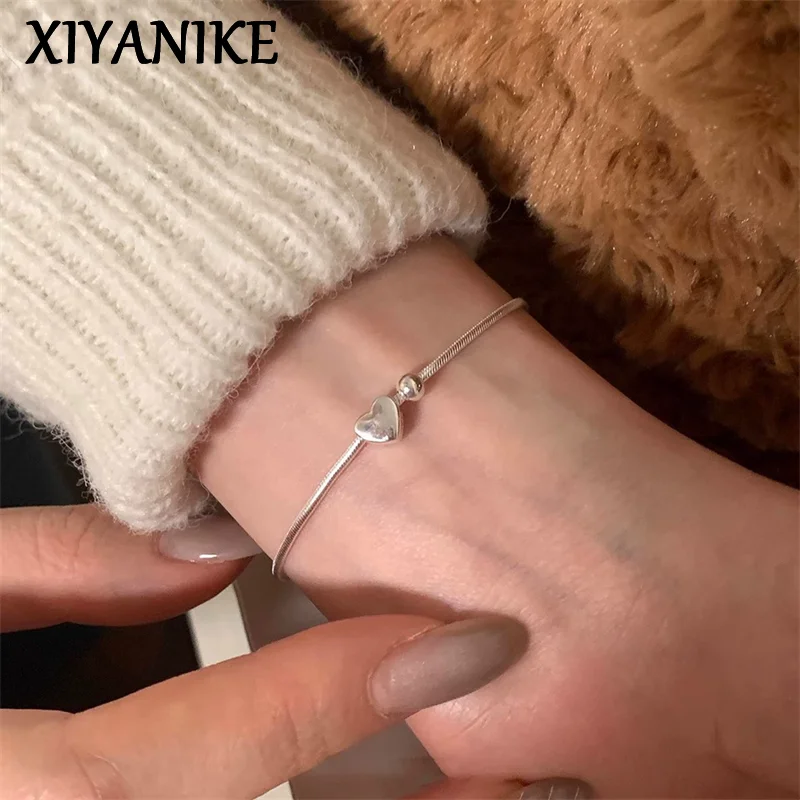 XIYANIKE Silver Color Love Heart Snake Chain Bracelet For Women Girl Summer Fashion New Jewelry Gift Party Pulseras Mujer