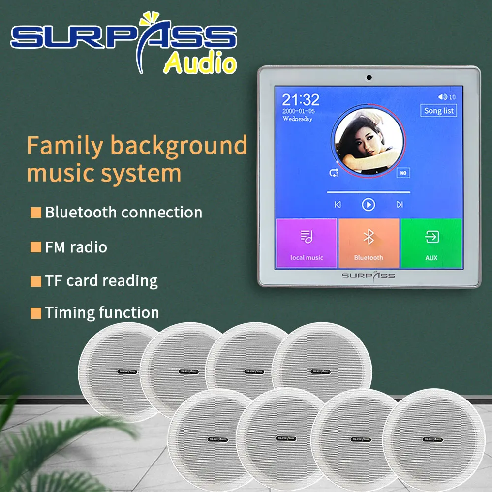 SP-W4420B+CR620 Mart Music System HiFi Wall Amplifier with 8Pcs Coaxial Ceiling Speakers Sound System