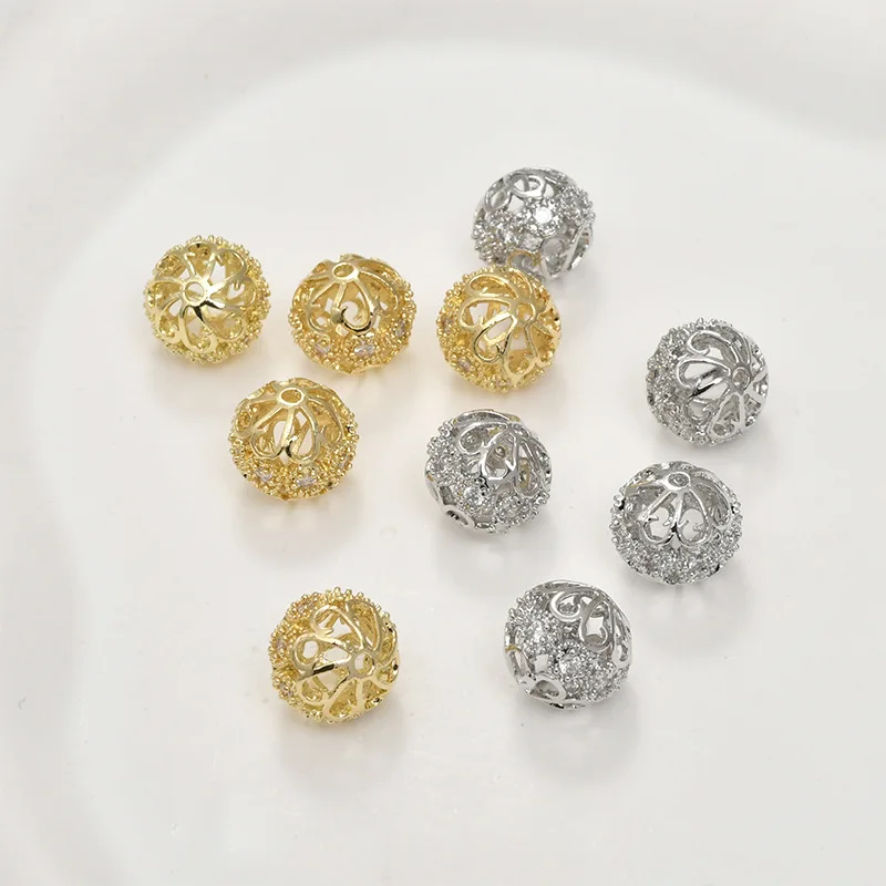 Copper-plated 14K Gold Color Zircon Flower Ball Bead Diy Flower-shaped Ball Loose Bead Bracelet Necklace Jewelry with Beads