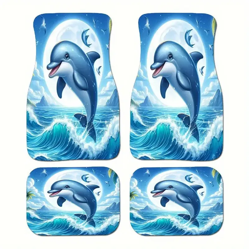 4pcs Dolphin Car Floor Mats Suitable For - Fit Non-Slip Vehicle Floor Liners, Soft Velvet Hair-Collecting Floor Mats, Easy Clean