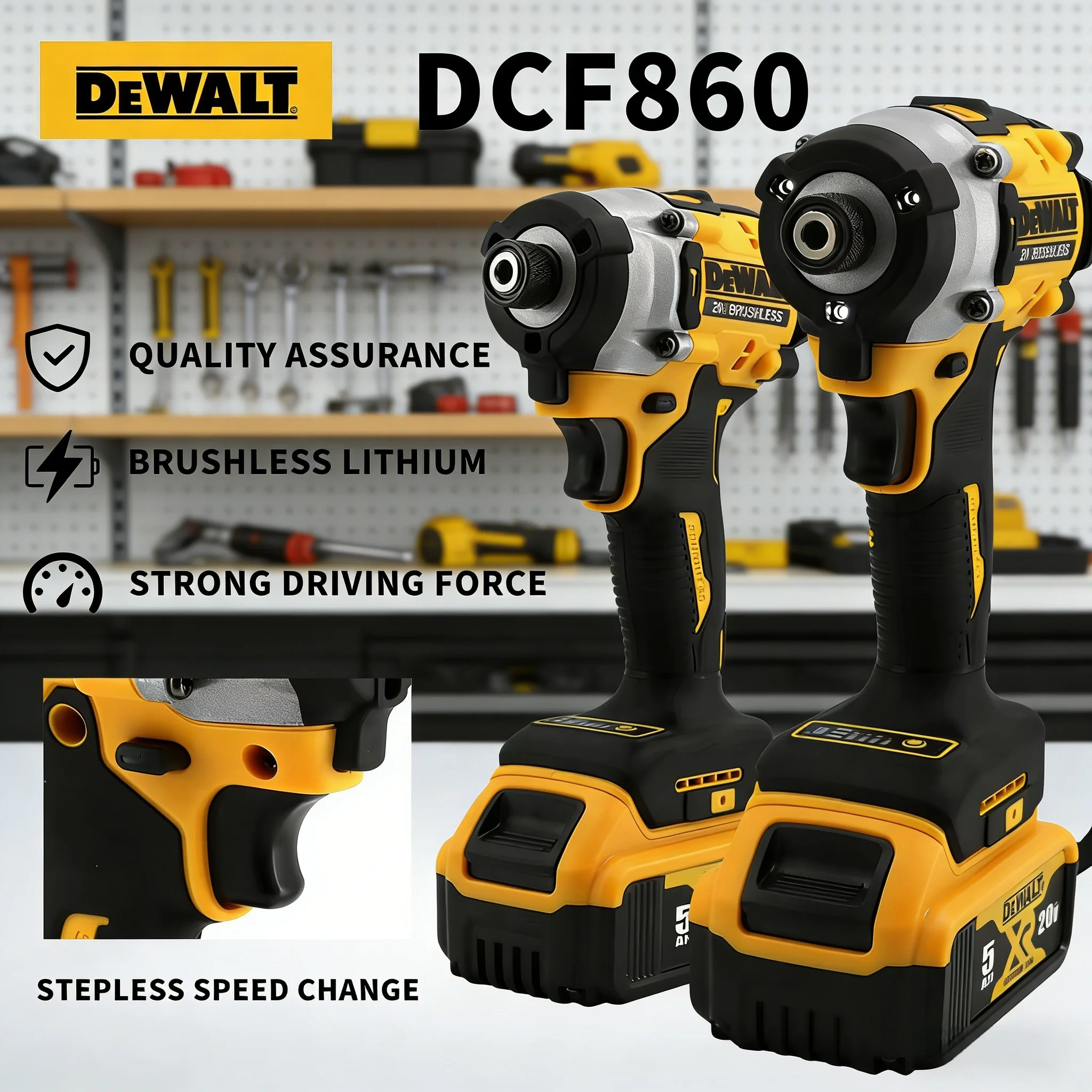 

Бесщеточная ударная дрель-шуруповерт DeWalt DCF860 20В с регулируемой скоростью и литиевой батареей для деревообработки, DIY и домашнего использования