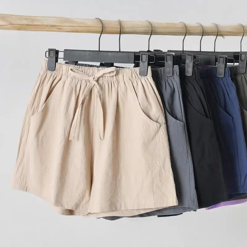 

Summer Cotton Linen Women's Shorts Women High Waist Oversize Shorts Black Short Pants Fashion Casual Sports Beach Shorts Female