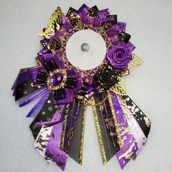 luxury purple badge holder，award rosette ribbons，long streamers Ita bags Accessories，women Lolita Badge Rosette