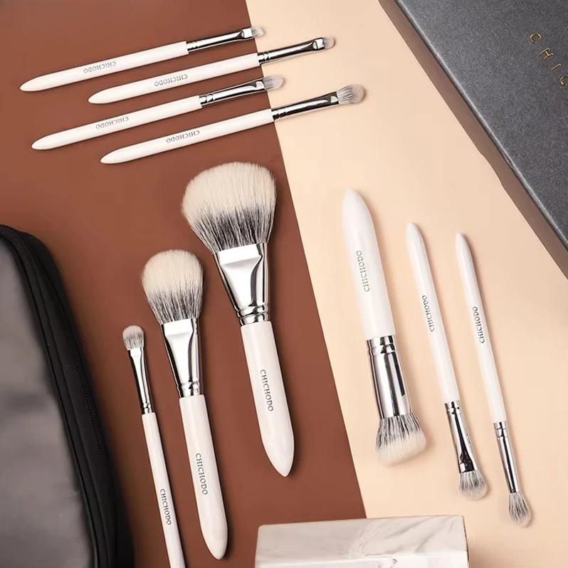 

A Suit/10Pcs Animal Hair Copper Tube Wood Handle Pure White Series Professional Luxurious Makeup Brush Set Wholesale Spot Sale