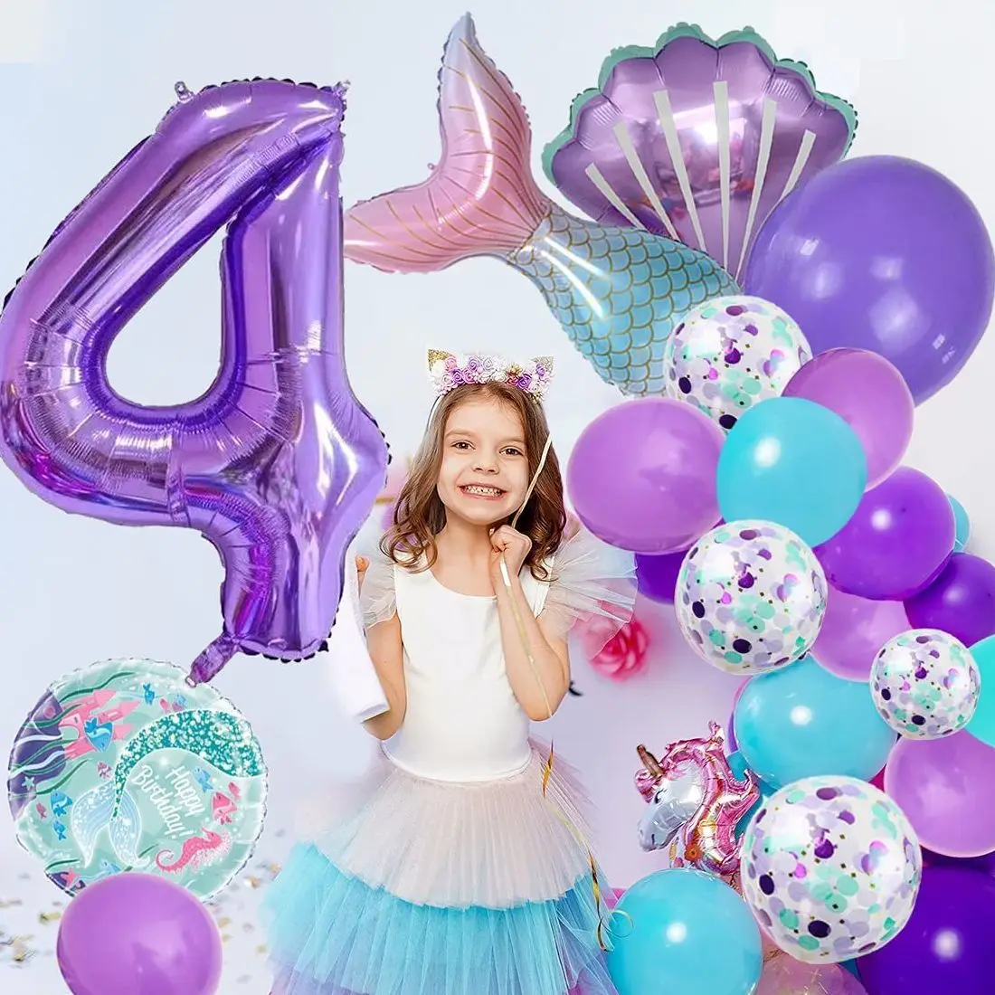 Zestaw balonów na imprezę syrenka fioletowy numer muszla balon foliowy dziewczyna mała syrenka dekoracje urodzinowe sprzyja powietrzu Globos Baby Shower — zdjęcie 3